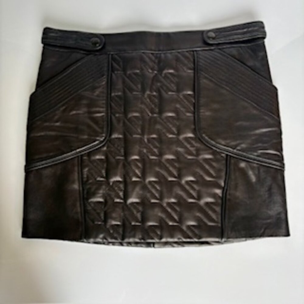 REBECCA MINKOFF Leather Mini Skirt Quilted Black SZ. 4